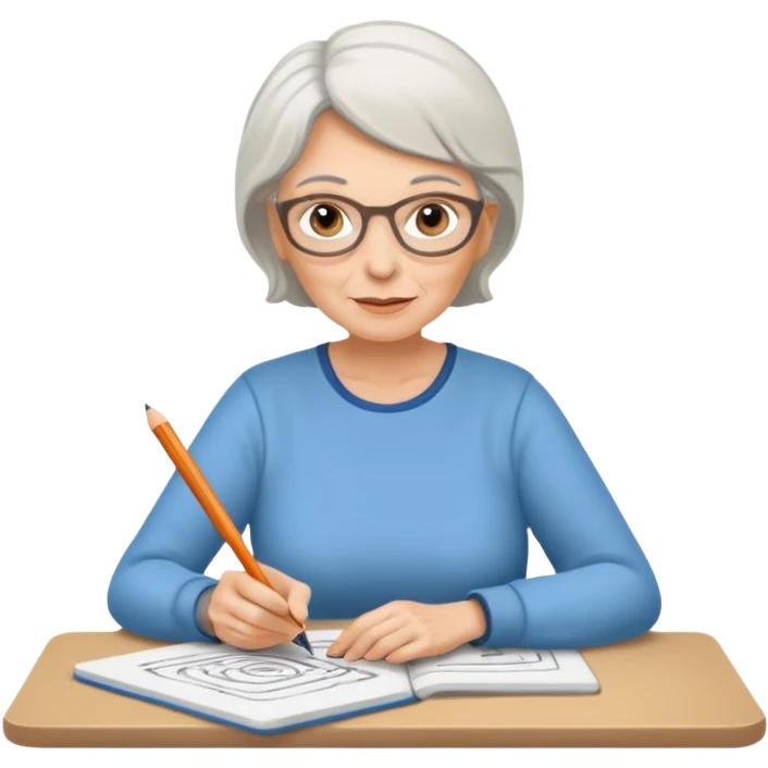 Older woman sketching in spiral pad emoji