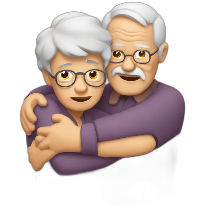 two grumpy old people hugging emoji