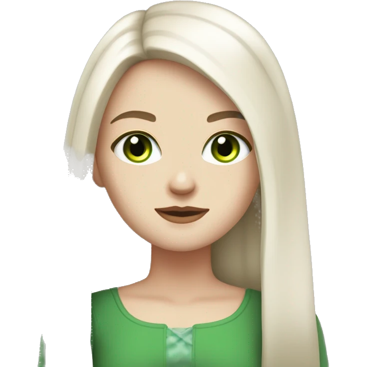 Pale white girl with long straight dark brown hair and green eyes and brown eye brws emoji