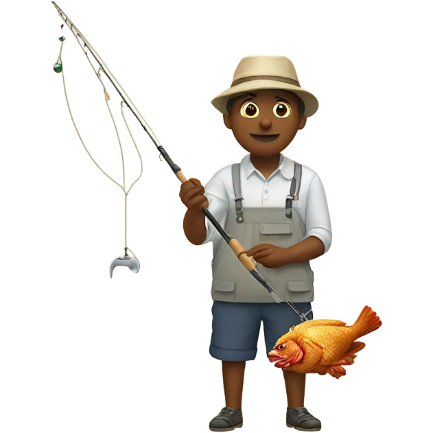 person fishing with fried chicken on the fishing pole as bait emoji