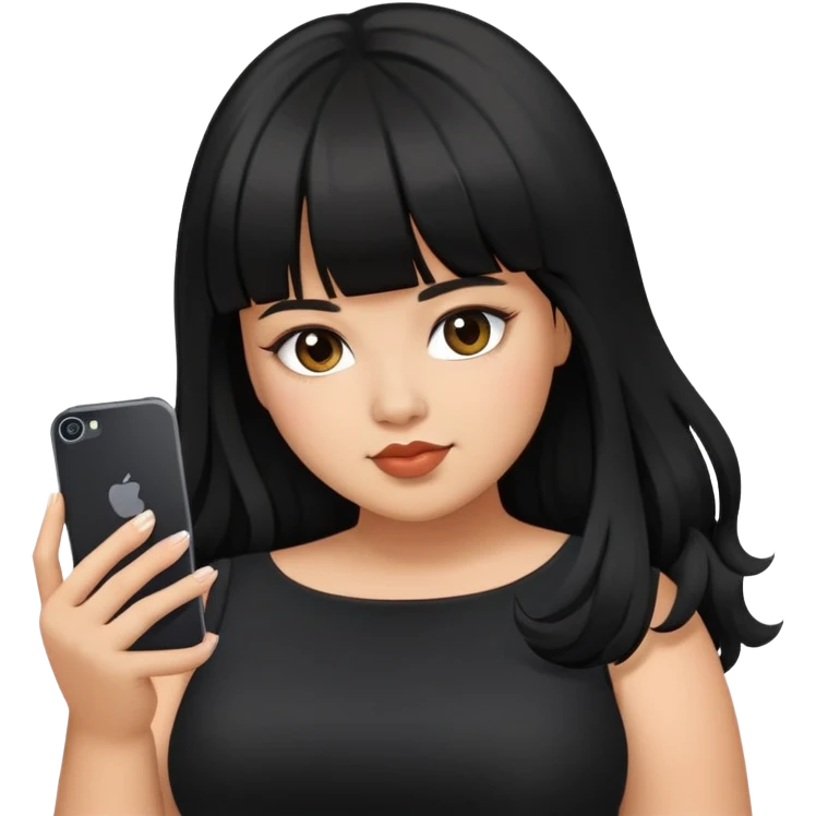 Latina girl with bangs black long hair plus size black dress on iPhone emoji