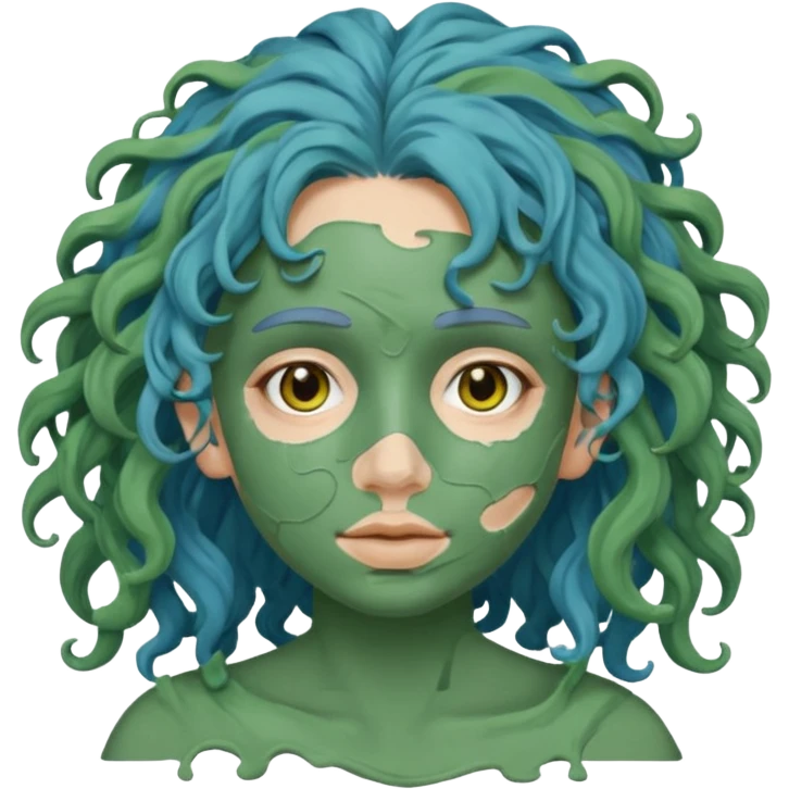messy green clay mask curly long very blue hair emoji