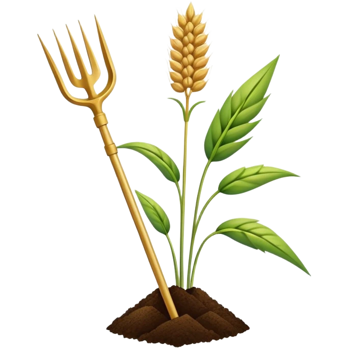 An icon featuring a wheat stalk, a spade, and a soil sample, symbolizing agronomy. The design includes a plant growing, and scientific tools, representing the study of crops, soil, and agricultural practices. Transparent background highlights sustainable farming and agricultural science. emoji