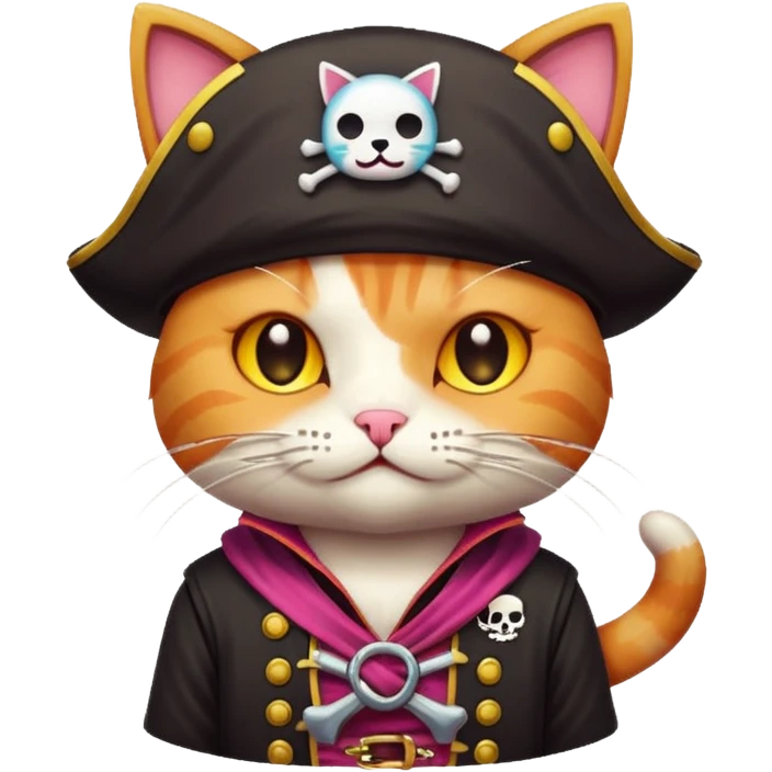 Cute 32-bit pixel art emoji, cat, pirate theme, vibrant colors, clean edges, Japanese kawaii aesthetic, game asset style, isolated on white --v 6.0 emoji