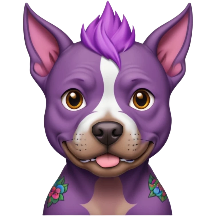 very tattoed brown face pitbull dog with purple spiky hair emoji
