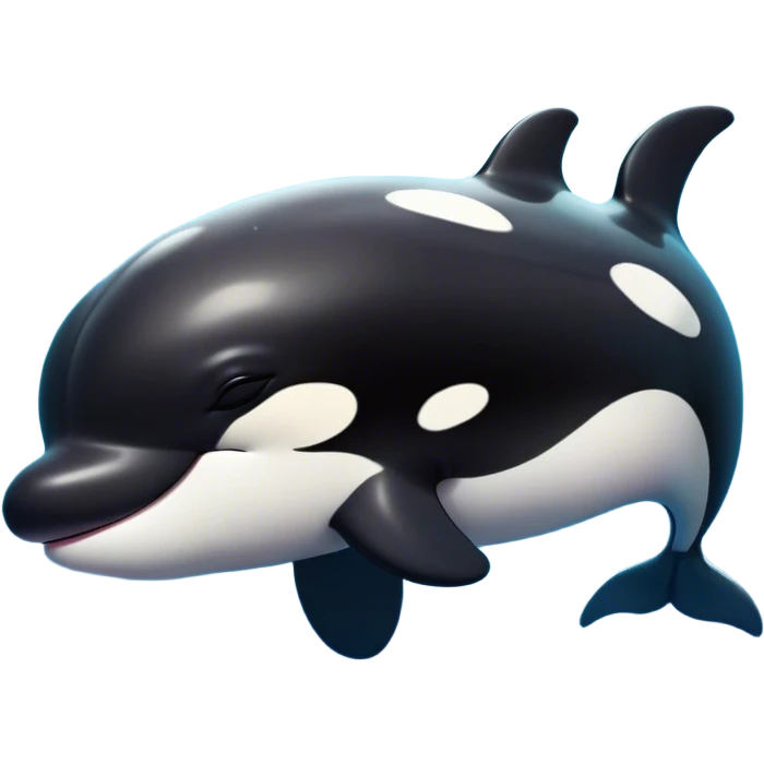 Meme-Worthy Cute Sleeping orca Portrait Emoji, Head resting peacefully with a contented smile, showcasing a smooth black-and-white body with gently drooping fins and eyes softly closed in serene slumber, Simplified yet adorably endearing features, highly detailed, glowing with a soft, drowsy deep-sea light, high shine, relaxed and utterly lovable, stylized with an air of playful oceanic laziness, soft glowing outline, capturing the essence of a sleeping orca that feels destined to become the next viral icon of adorable marine rest! emoji