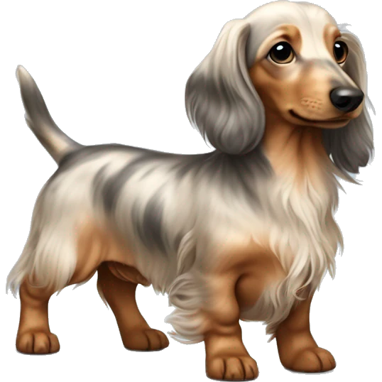 light Merle long haired Dachshund puppy full body emoji