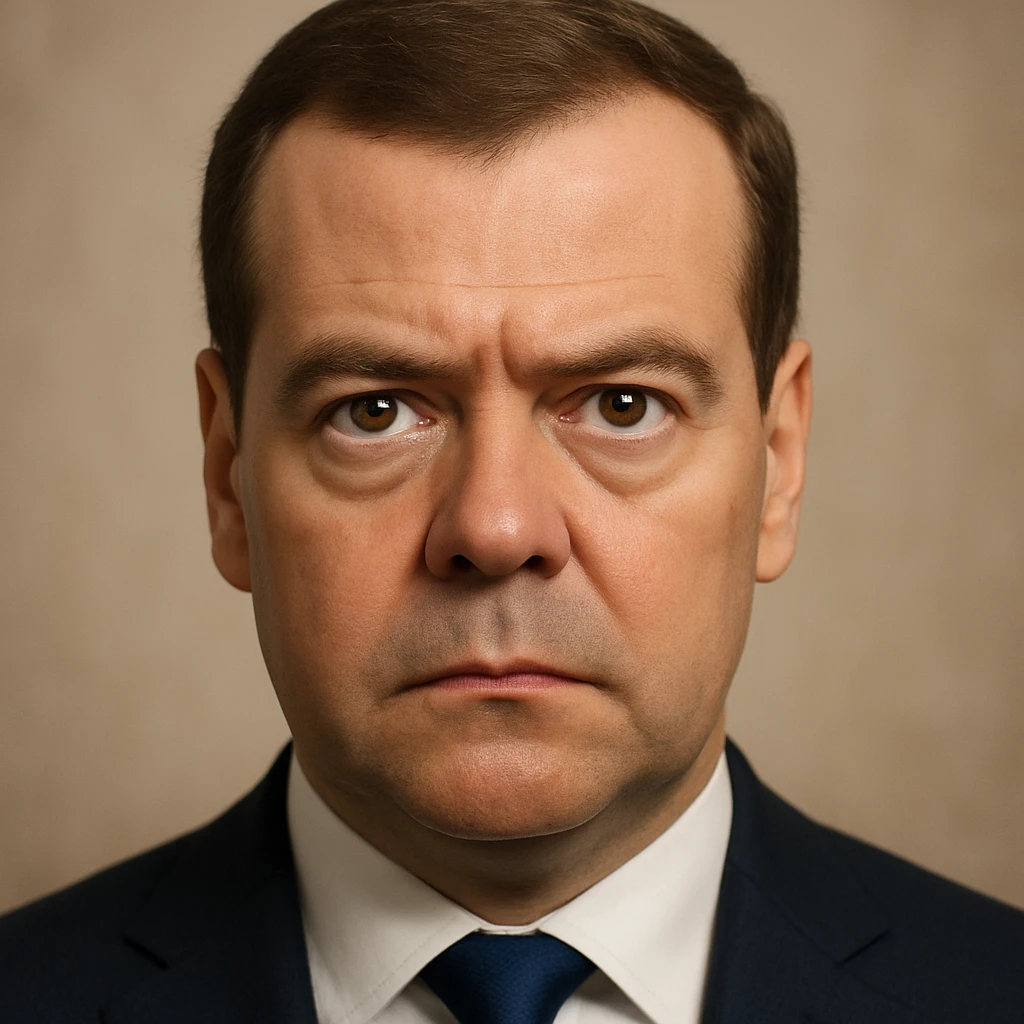 photorealistic, high-quality portrait of Dmitry Medvedev in emoji style, very detailed, serious and focused look emoji