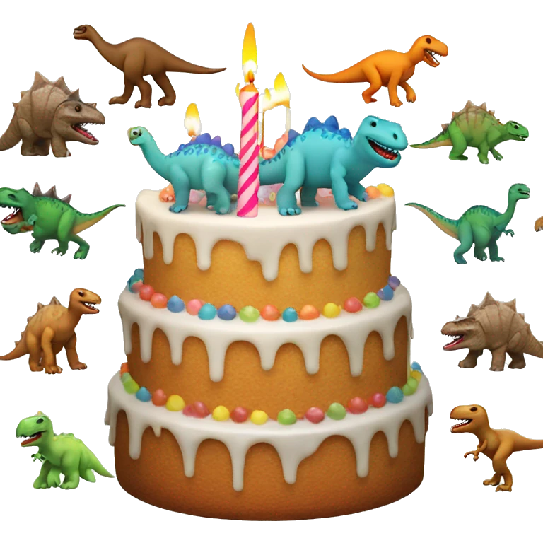 A birthday cake but with dinosaurs instead of candles emoji