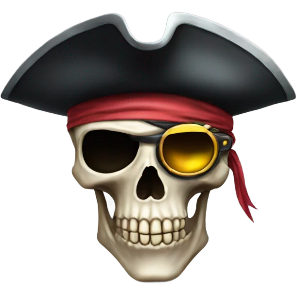 Pirate skull dark with eye patch and hat emoji