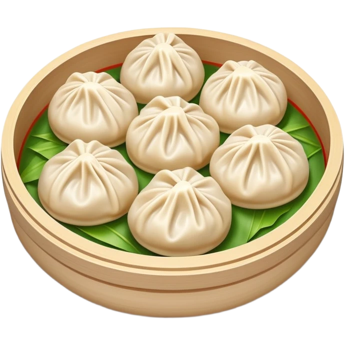 Xiaolongbao Shanghai soup dumplings with steam, simplified emoji style with bold outlines and bright colors, cartoon style Chinese steamed bun emoji