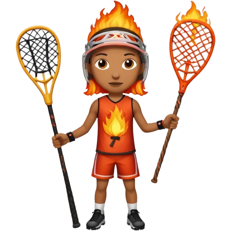 person made of fire holding a lacrosse stick to indicate that the lacrosse athlete is “on fire” emoji