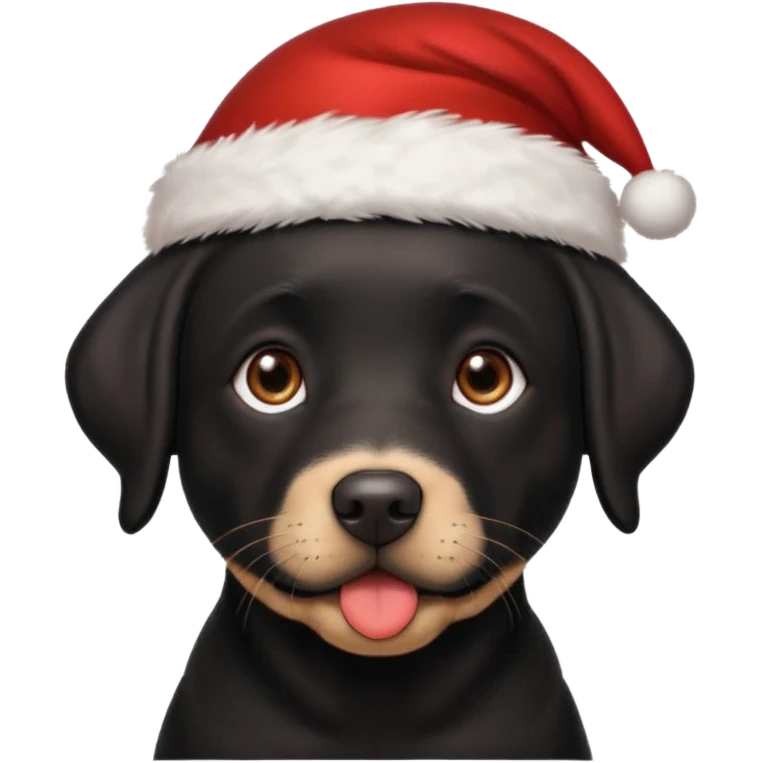 A cute black Labrador, about 2 years old, wearing a Santa hat. (I need English) emoji