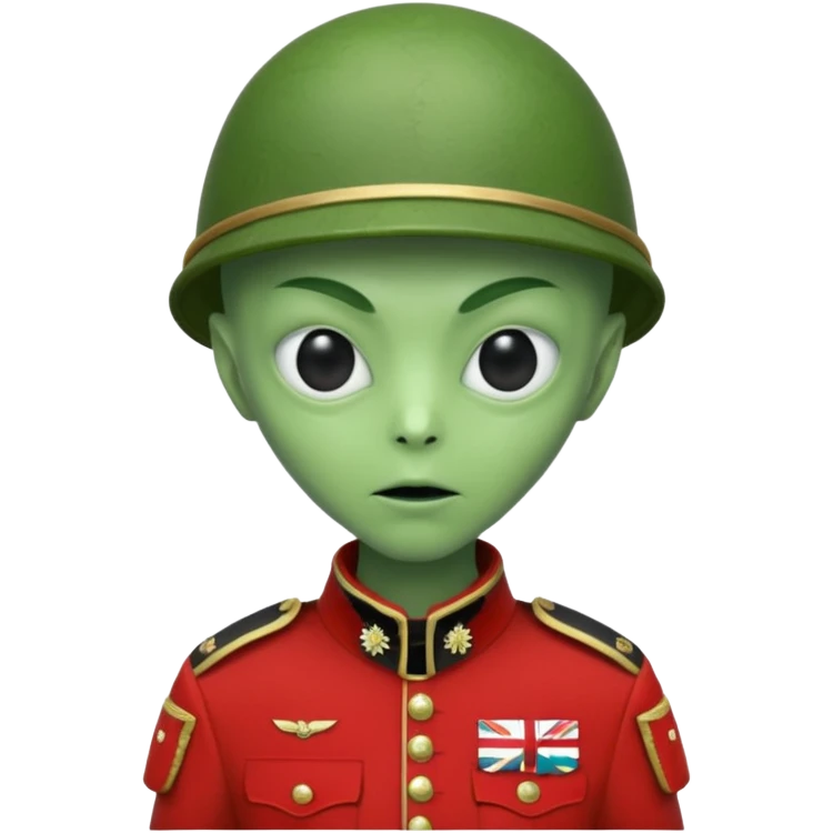 alien, wearing england soldier custome, half body emoji