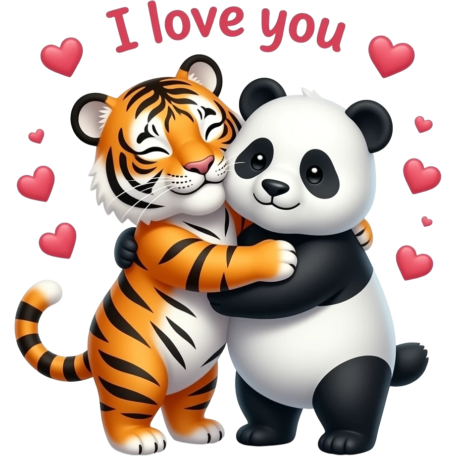 tiger and panda I love you and hearts emoji