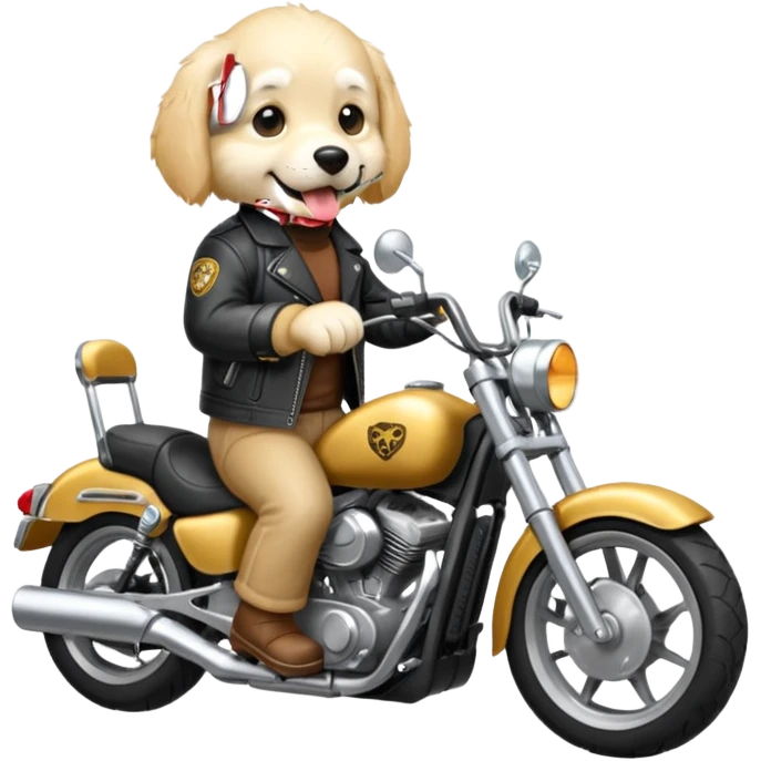 White golden retriever on a motorcycle emoji