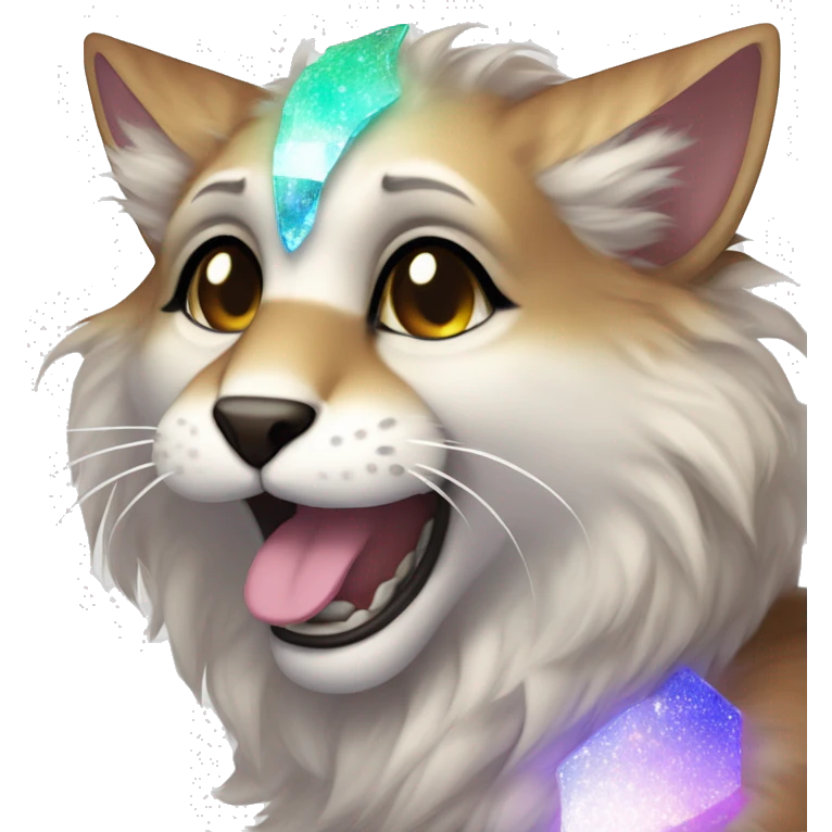 Furry, sparkle, iridescent, colorful, pastel, edgy, cool, fantasy beautiful, brown, beige, white, divine, godly, angelic, animal, anthro, full body, fursona, feline emoji