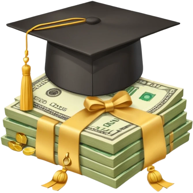 graduation hat on pile of money emoji