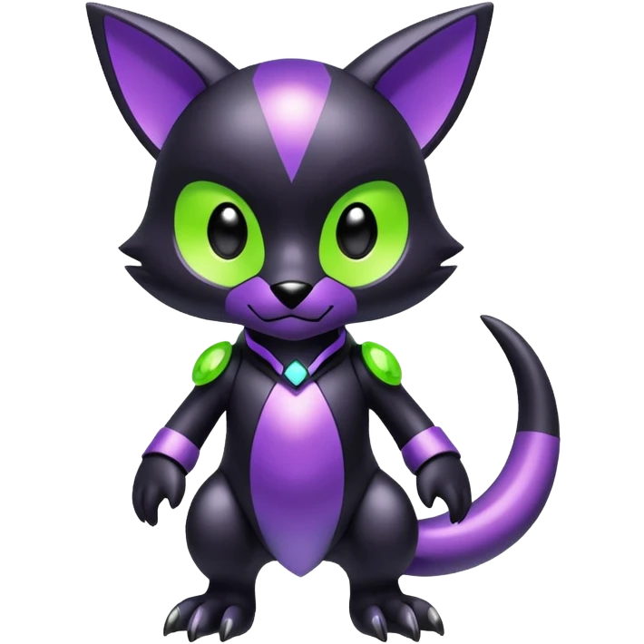 Futuristic modern Cute cool shiny metallic alloy black-obsidian purple neon-green white lime animal hybrid Fakemon full body emoji