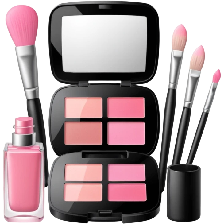 make up set with make up brushes, lip gloss and blush emoji