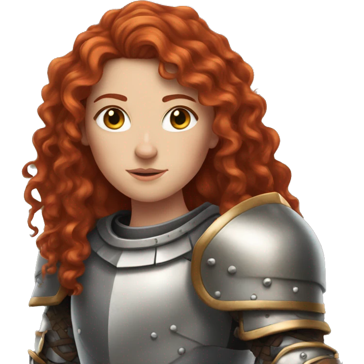 a white girl with long red curly hair and freckles, wearing armor emoji