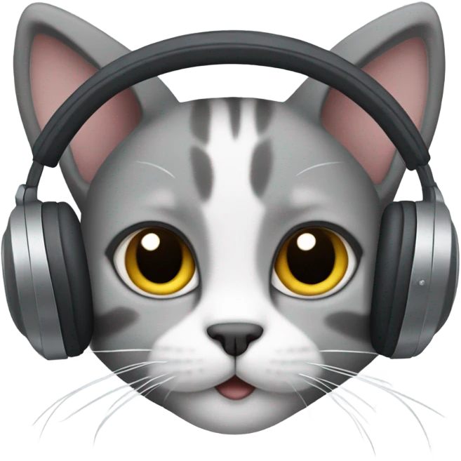 A cat with grey and dark grey hair wearing headphones emoji