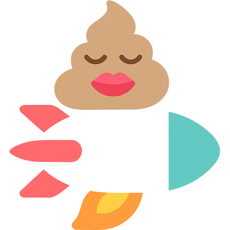 turd with lipstick riding on a rocket, colorful icon emoji