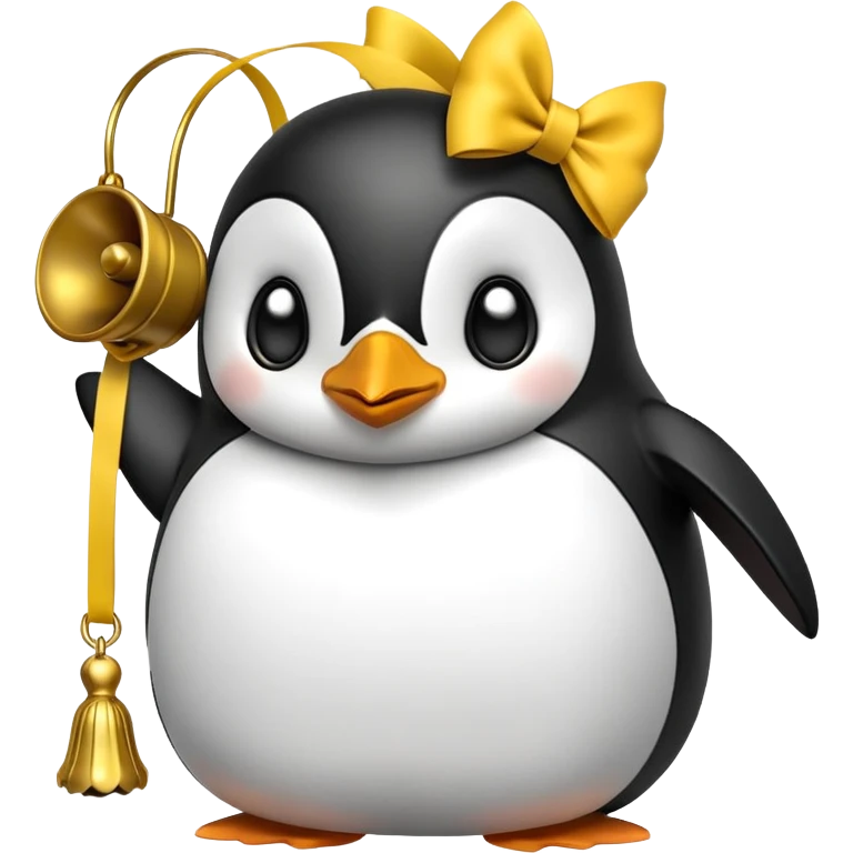 Penguin ringing bell yellow head ribbon emoji
