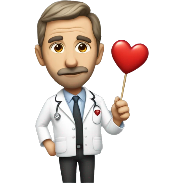 Dr House emoji making a kissy face holding a red heart-shaped lollipop with text on it that says love sucks in white text emoji