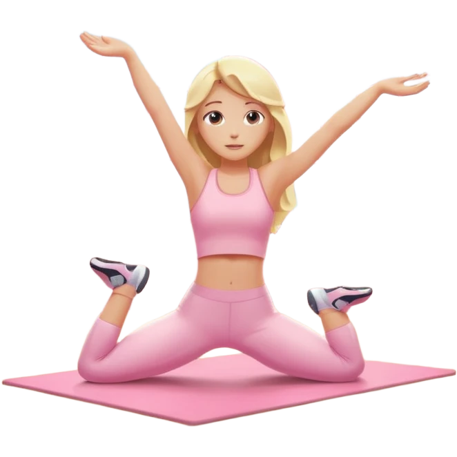 Cinematic Realistic angelic blonde girl stretching in light pink gym emoji