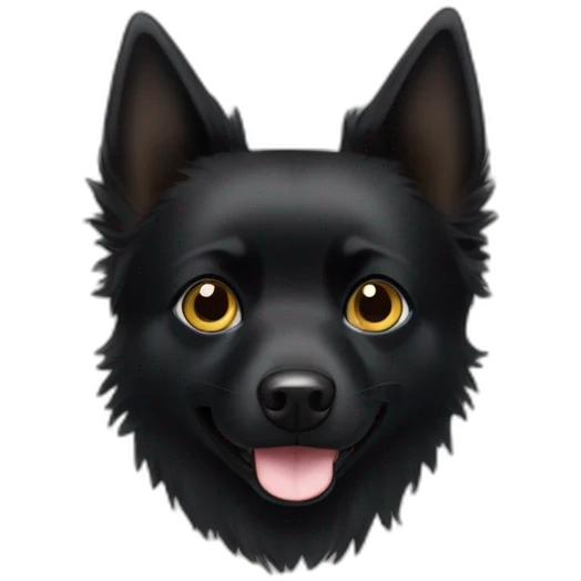 Black schipperke head with only black hair, mid length hair and dark brown eyes that eat cheese emoji