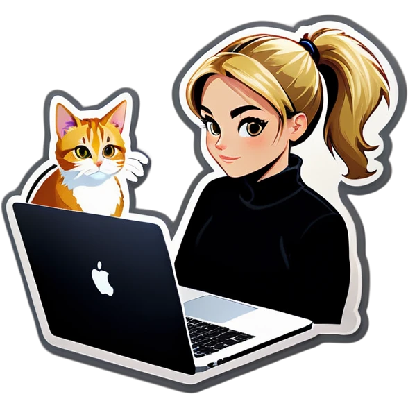 Blonde girl ponytail macBook and a cat emoji