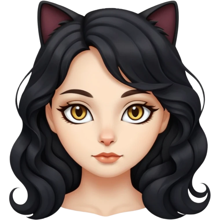 Cat eyes kemik gözlüklü siyah dalgalı uzun saçlı kadın emoji