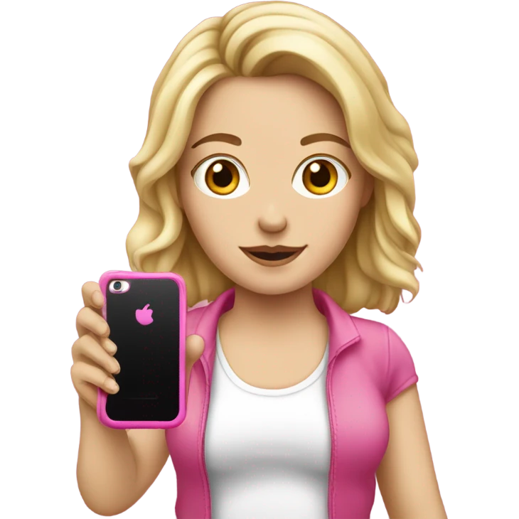 a white girl holding a pink cell phone emoji