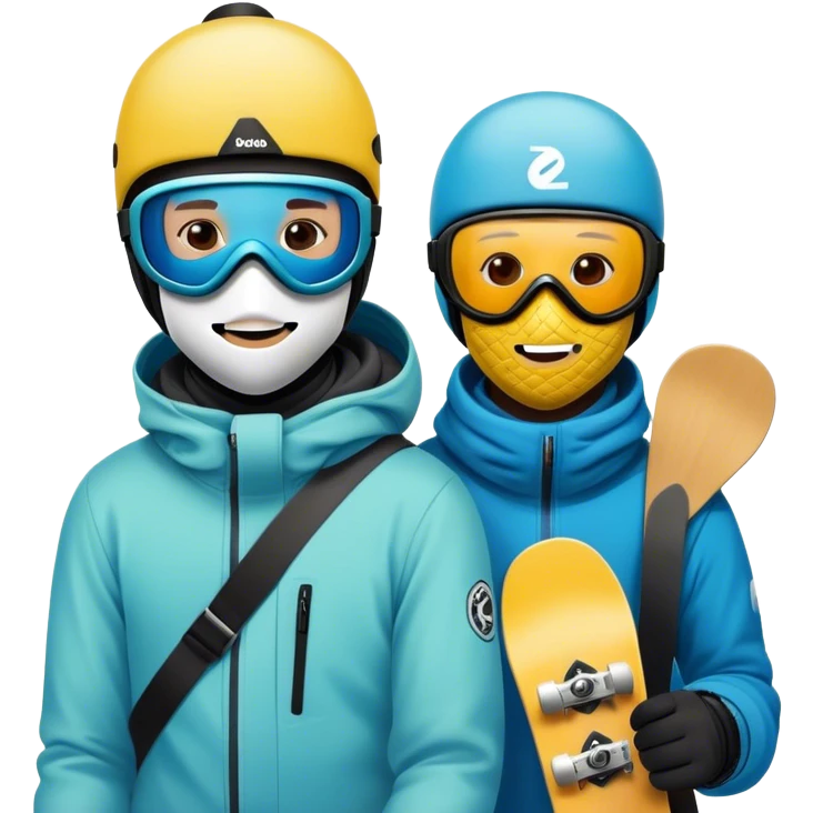 2 guys masks snowboarding birthday emoji