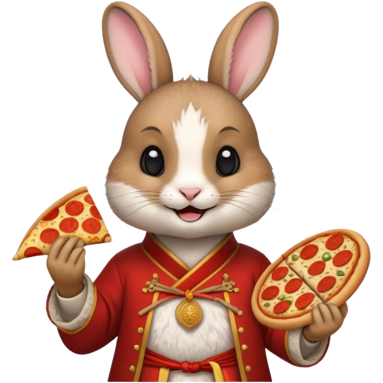 rabbit, wearing chinese ancient custome, with pizza emoji