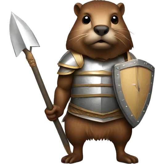 Beaver warrior, spear, shield, armour emoji