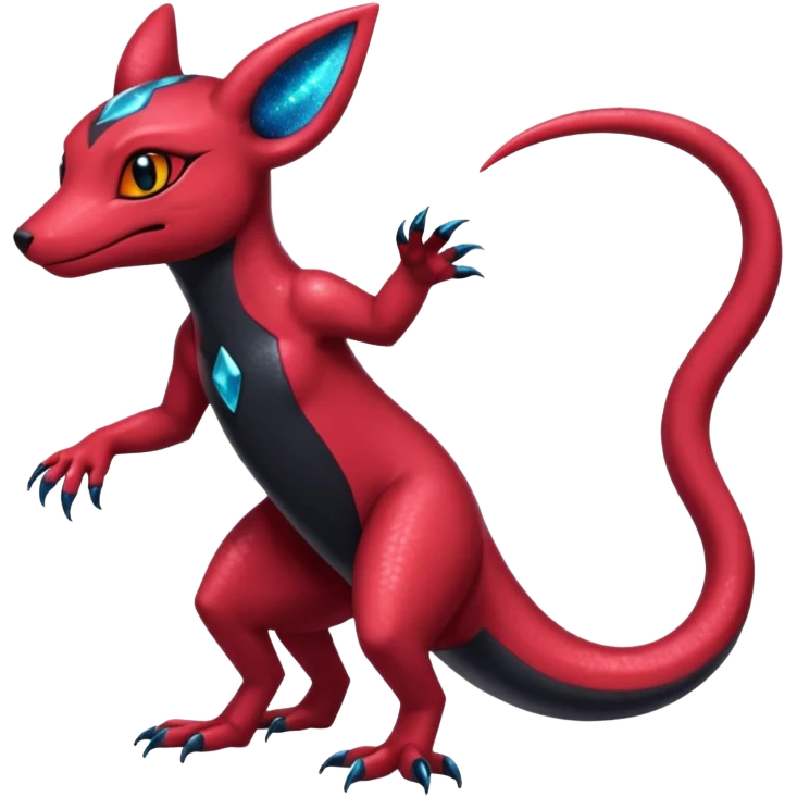 Anthropomorphic Shiny Sparkly Red Colorful Dark Shiny Exotic Salandit-Salazzle-Umbreon-Fakémon-hybrid-creature (full body)  emoji