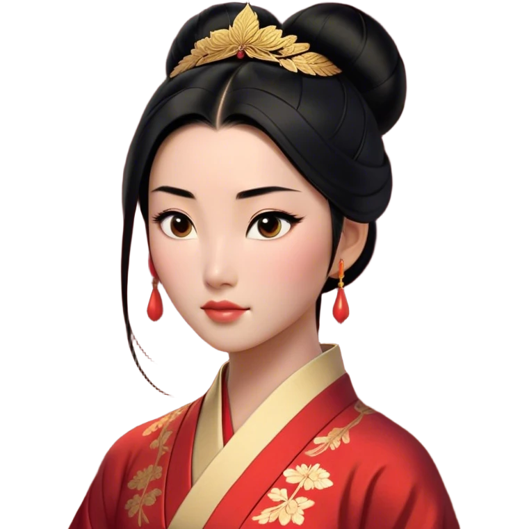 Cinematic Realistic Noble Mulan Portrait, depicted with lifelike, warm light-toned skin that reveals subtle texture and natural shadows. Her sleek black hair is intricately styled into a traditional bun with every strand rendered in exquisite detail, and her almond-shaped eyes, full of quiet resolve, are softly illuminated. She wears a meticulously detailed traditional robe with delicate red and gold accents, its rich fabric textures and gentle folds catching the light beautifully. The portrait radiates a natural, enchanting glow, capturing Mulan’s inner strength and timeless grace in a realistically painterly style. emoji