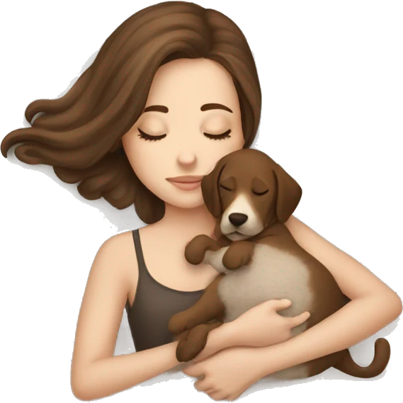 White girl brown hair sleeping with puppy emoji