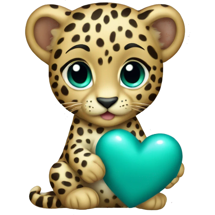 Baby leopard holding a teal heart  emoji