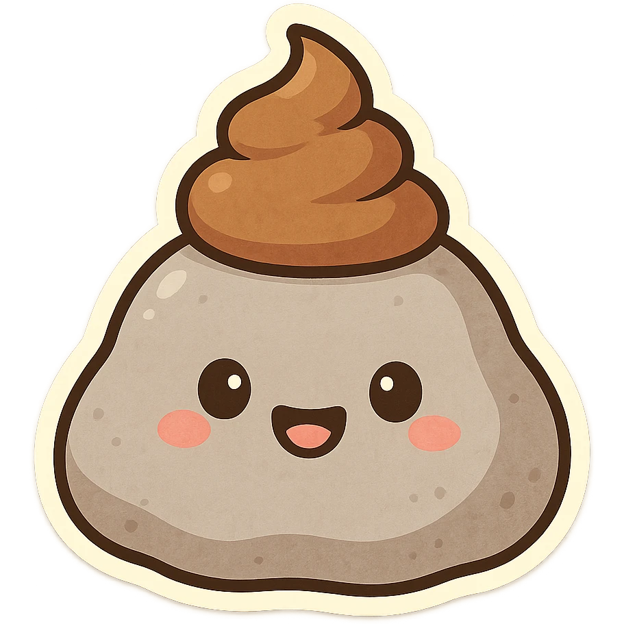 a smiling rock with a swirl of poop on its head, cute style emoji