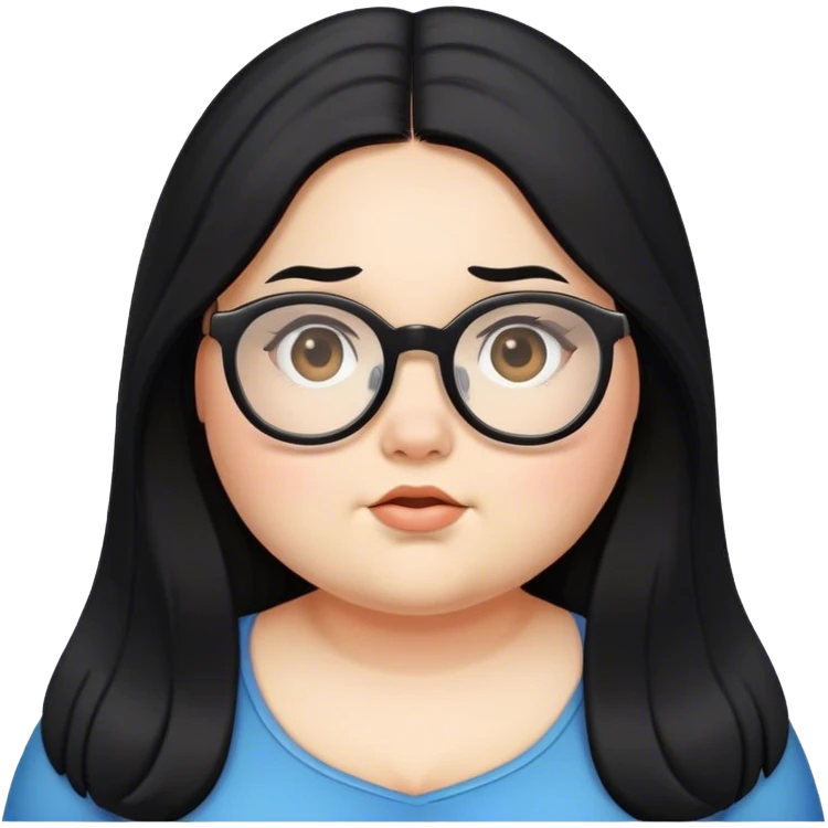 Long black hair chubby girl with glasses emoji