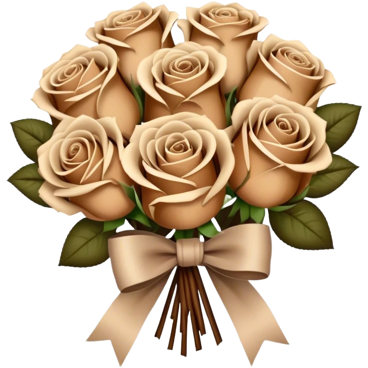 Beige and Brown realistic and aesthetic roses Bouquet with beige bow emoji