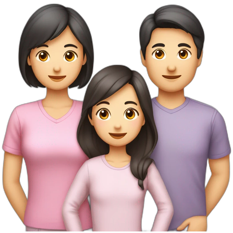 Famille 4 personne 1 fils aîné fille cadette au cheveux long 1 père asiatique 1 mère emoji
