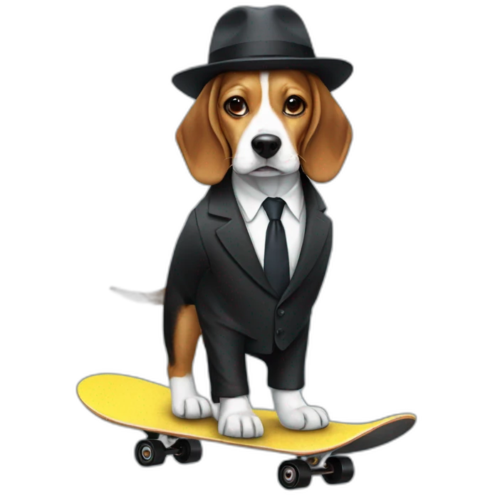beagle in suit with a hat with an umbrella on a skateboard emoji