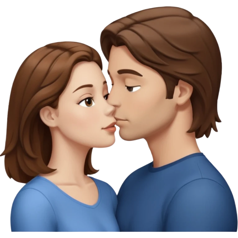 White Man with brown hair kissing white woman with shoulder length brown hair emoji