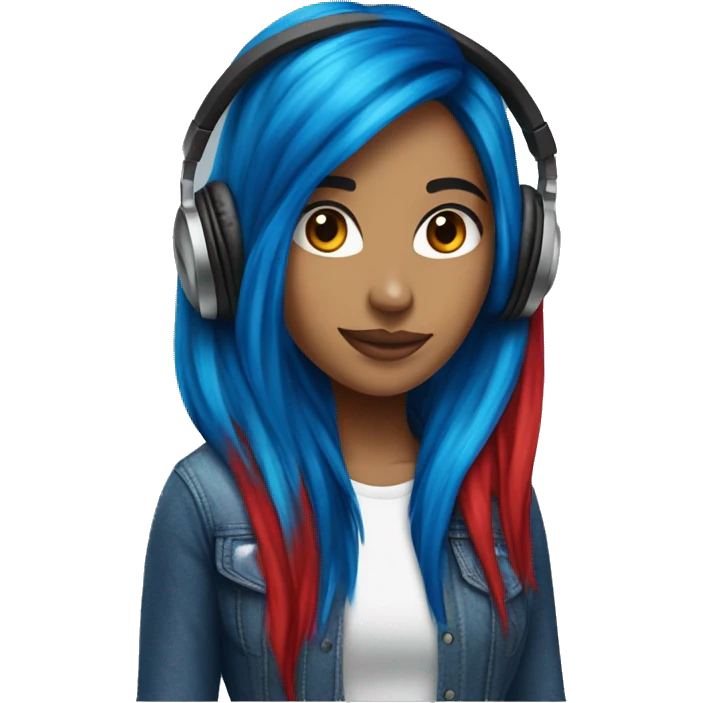 Latina with headphones blue and red split dye hair emoji