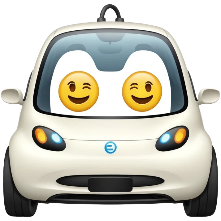 EV car with adorable round eyes, EV charger on the right, playful emoji look, emoji style emoji