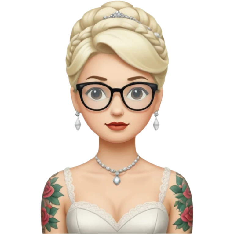 White Blonde hair up bride with tattoos glasses vintage dress emoji